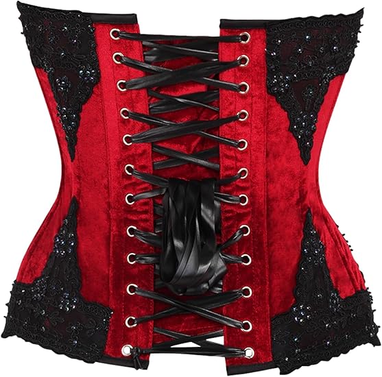 Daisy Corsets Top Drawer Dark Red Velvet & Beaded Steel Boned Over Bust Corset