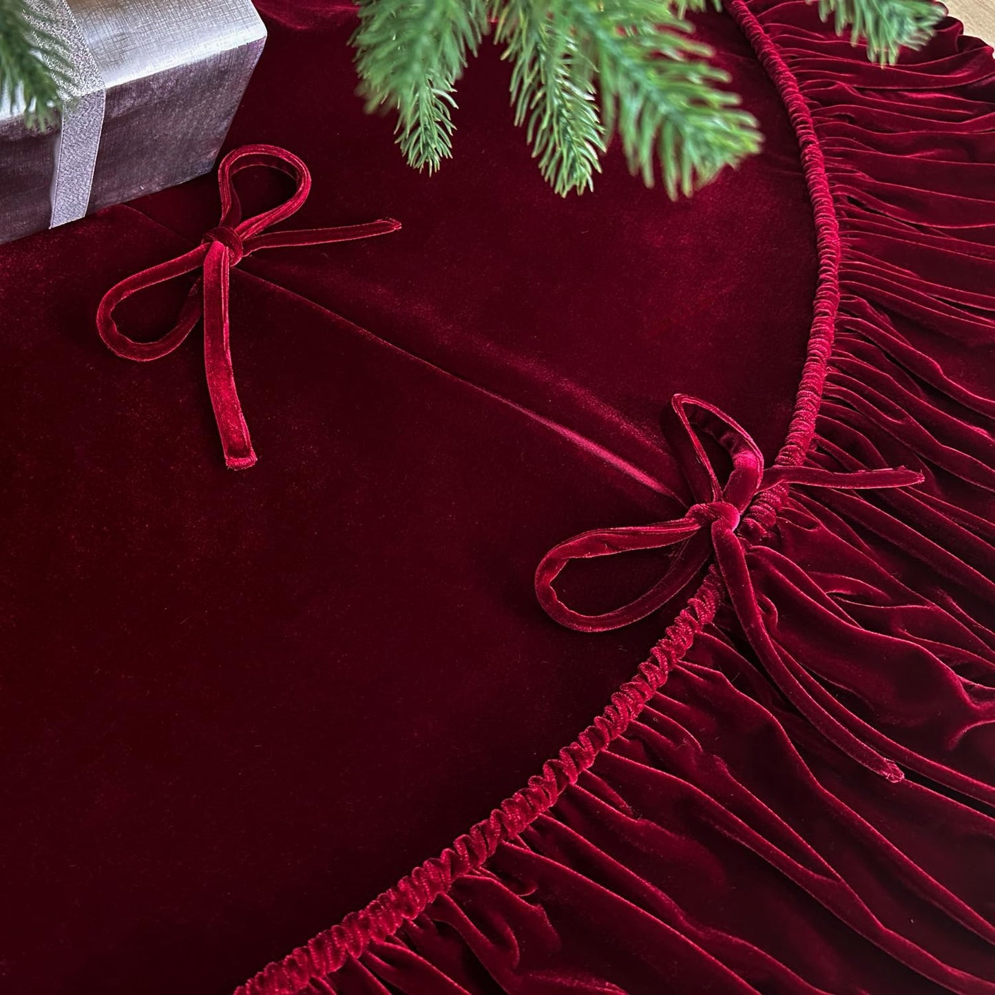 Ruffled Velvet Christmas Tree Skirt