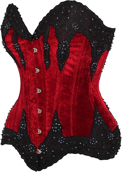 Daisy Corsets Top Drawer Dark Red Velvet & Beaded Steel Boned Over Bust Corset