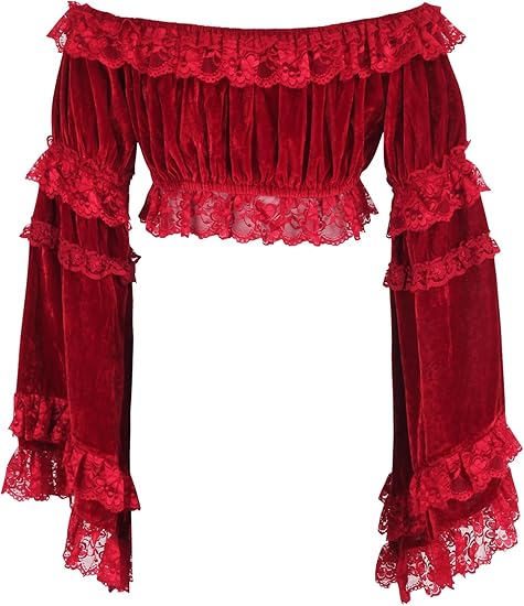 Daisy Corsets Dark Red Velvet Peasant Top