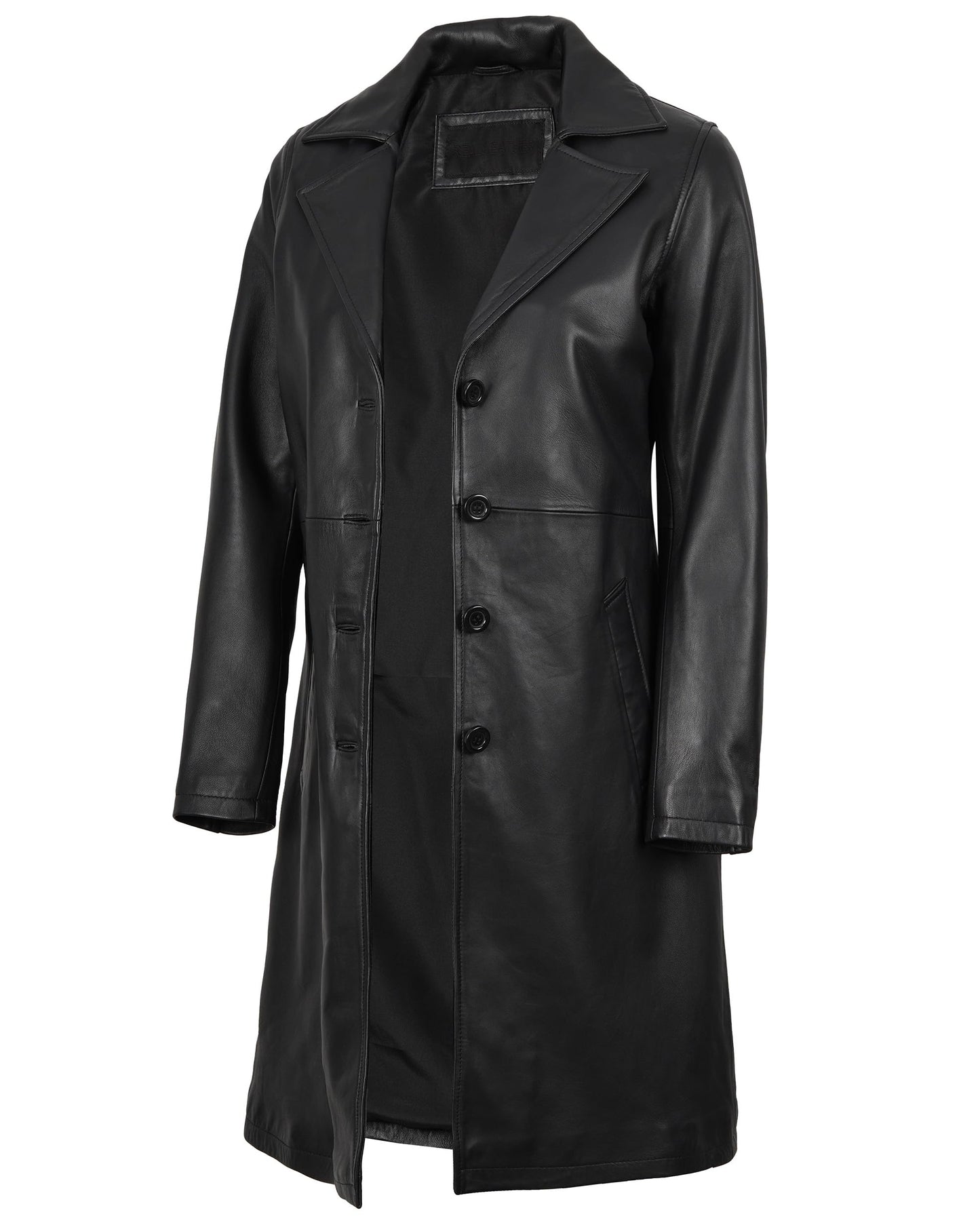 Maxine Black Leather Long Coat