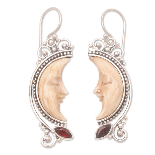Handcrafted .925 Sterling Silver Garnet Earrings from Bali Bone Indonesia