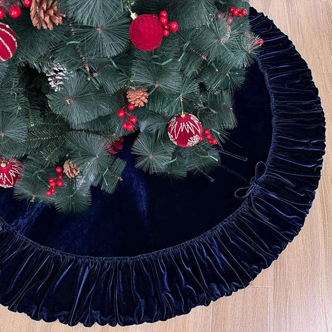 Ruffled Velvet Christmas Tree Skirt