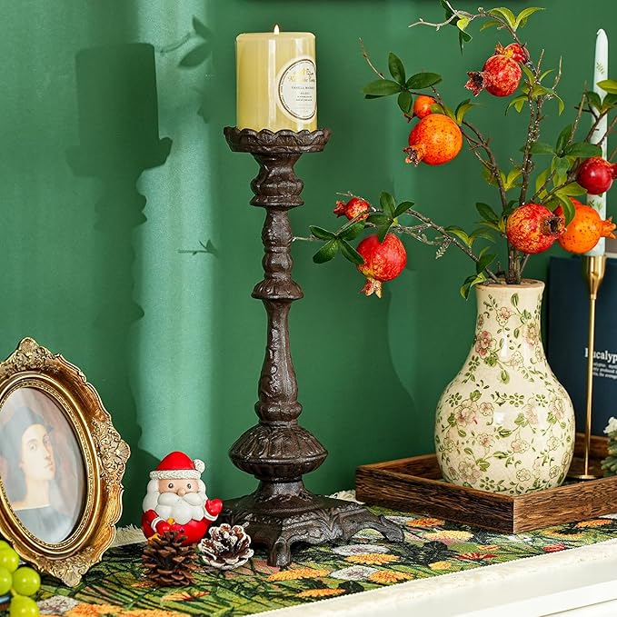 Heavy-Duty Cast-Iron Candlestick Holders - Handcrafted Vintage Candelabra & Single Candle Holder