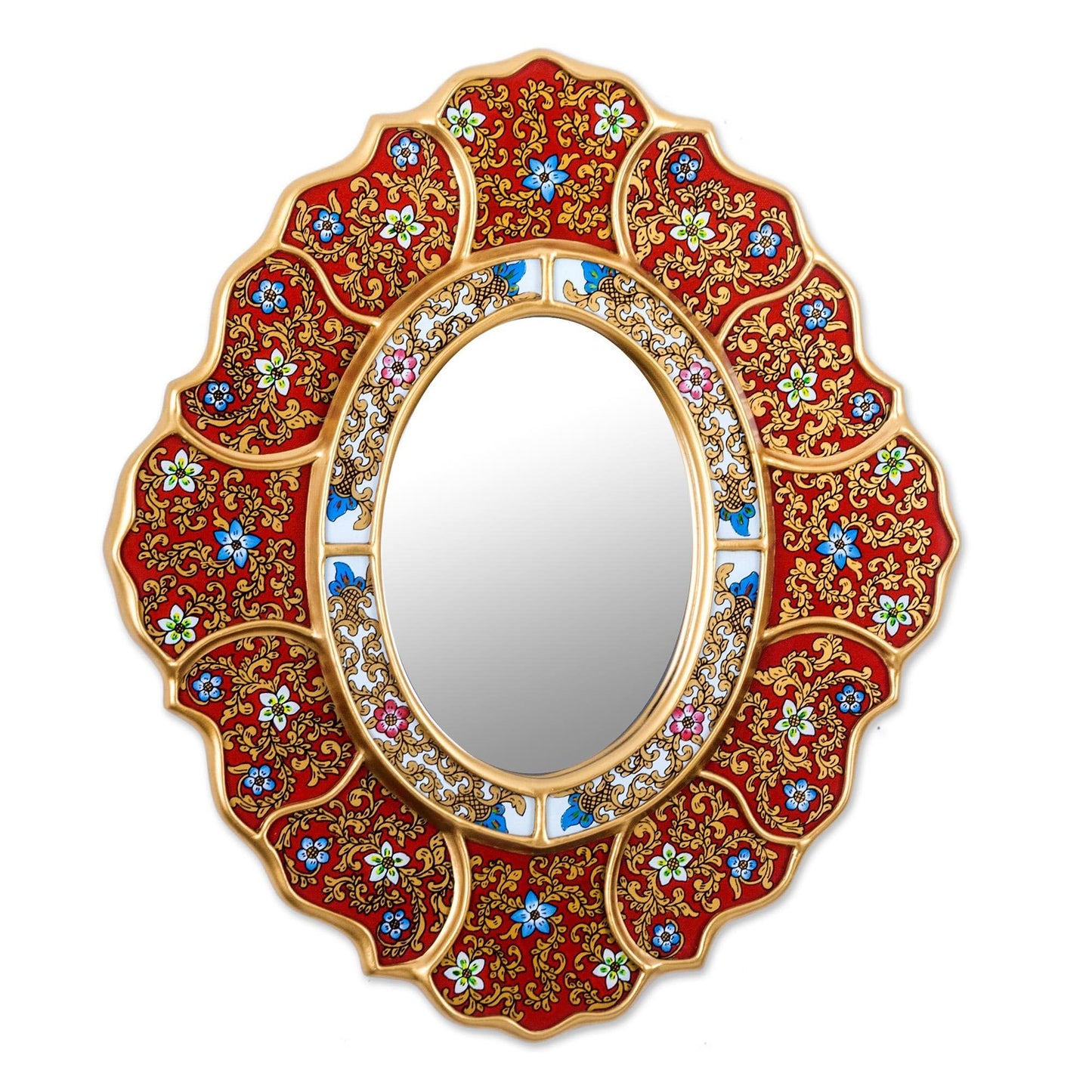 Artisan Handmade Reverse Painted Glass Wall Mirror