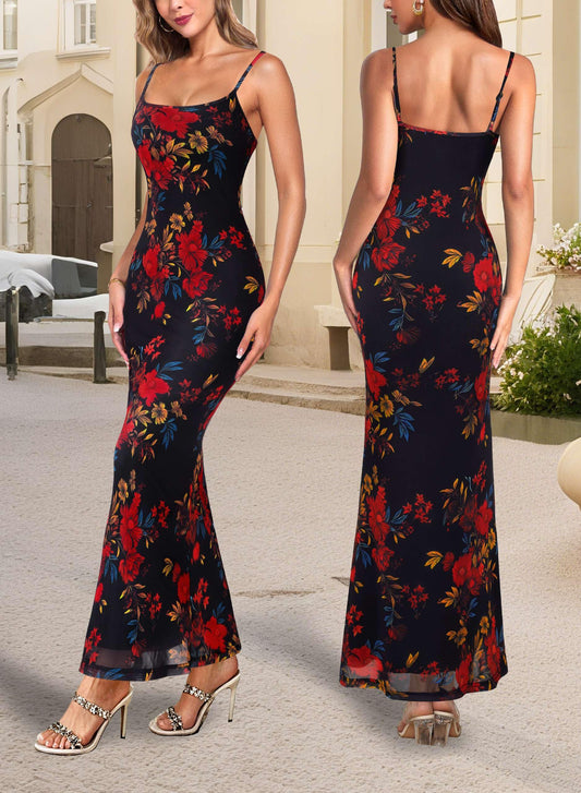 Floral Spaghetti Strap Cocktail Dress
