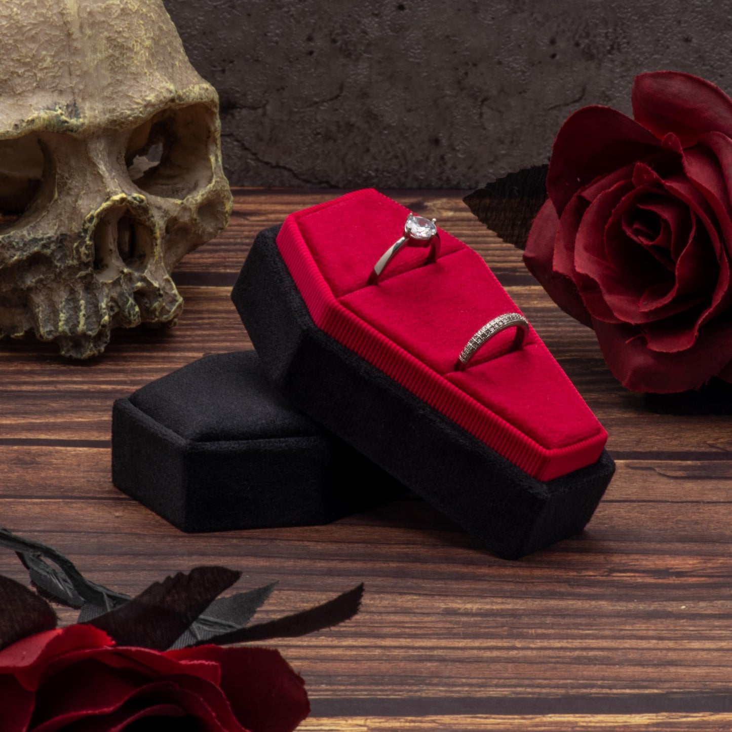 Velvet Coffin Ring Box (Black, Forest Green, and Red)