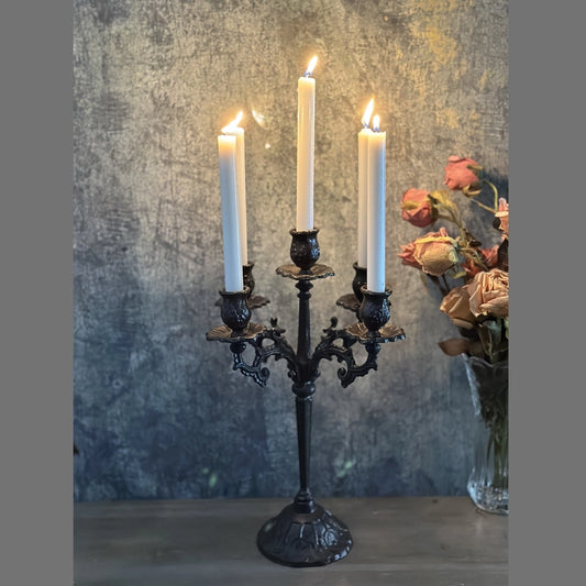 Heavy-Duty Cast-Iron Candlestick Holders - Handcrafted Vintage Candelabra & Single Candle Holder