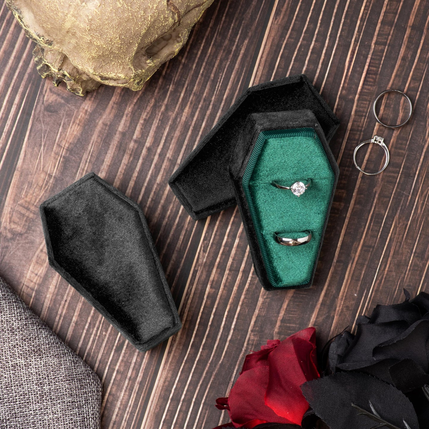 Velvet Coffin Ring Box (Black, Forest Green, and Red)