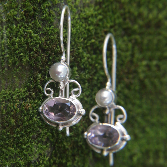 Amethyst .925 Sterling Silver Drop Earrings 'Sunrise Spirit'