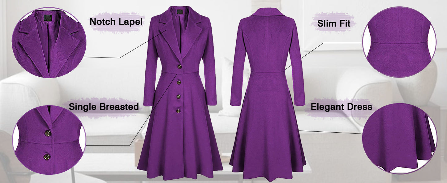 Winter Wool Dress Overcoat with Notch Lapel