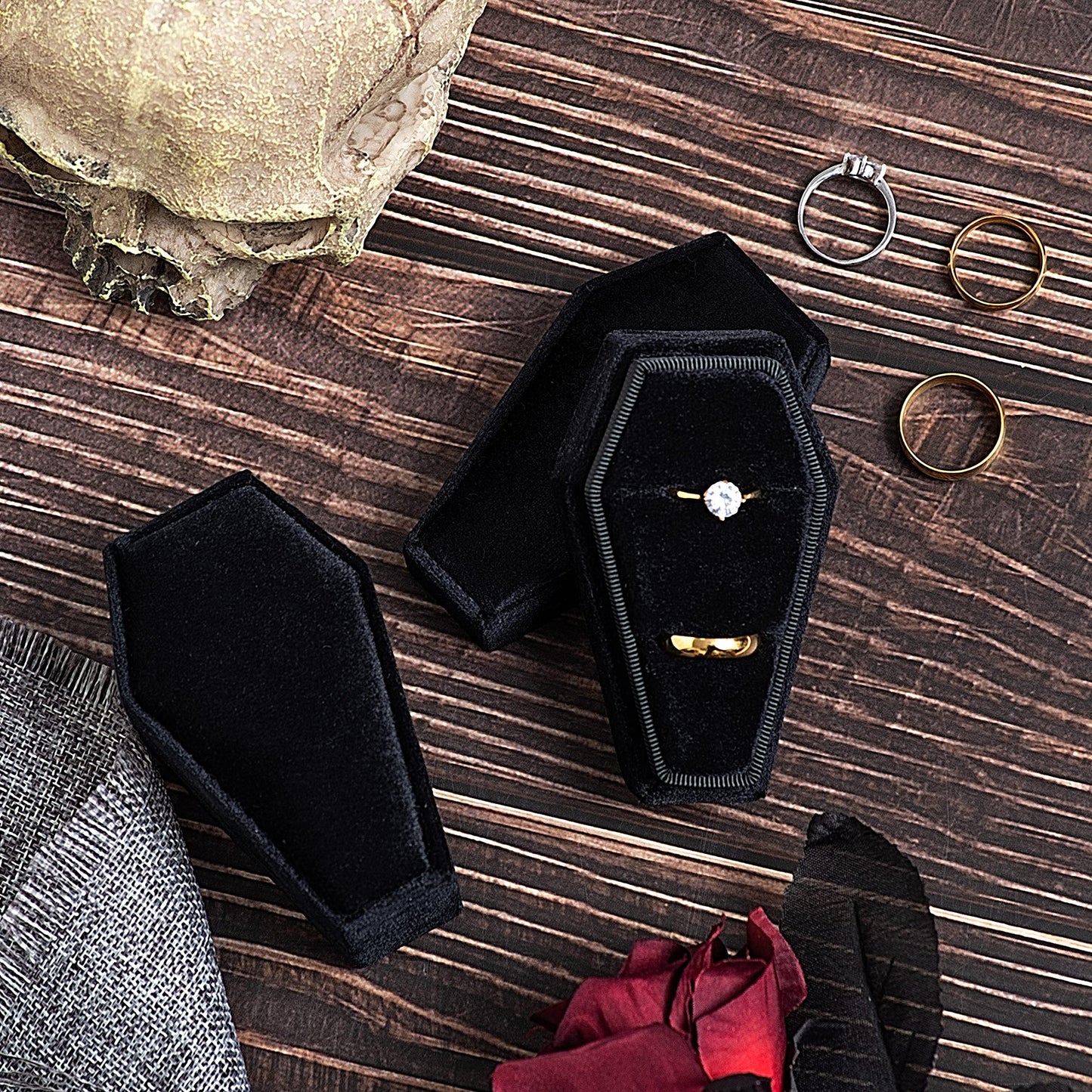 Velvet Coffin Ring Box (Black, Forest Green, and Red)