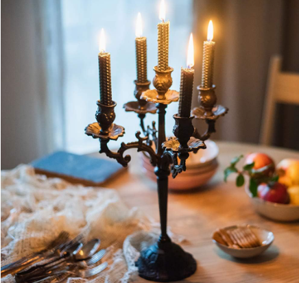 Heavy-Duty Cast-Iron Candlestick Holders - Handcrafted Vintage Candelabra & Single Candle Holder