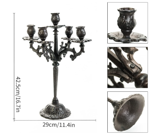 Heavy-Duty Cast-Iron Candlestick Holders - Handcrafted Vintage Candelabra & Single Candle Holder