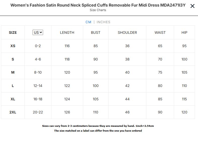 Satin Round Neck Spliced Cuffs Removable Fur Midi Dress