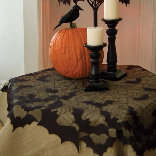 Going Batty 44 in Round Black Lace Table Topper