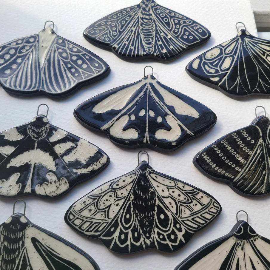 Assorted Handmade Hanging Ceramic Moth Tiles