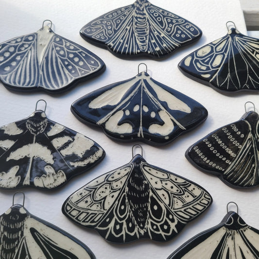 Assorted Handmade Hanging Ceramic Moth Tiles