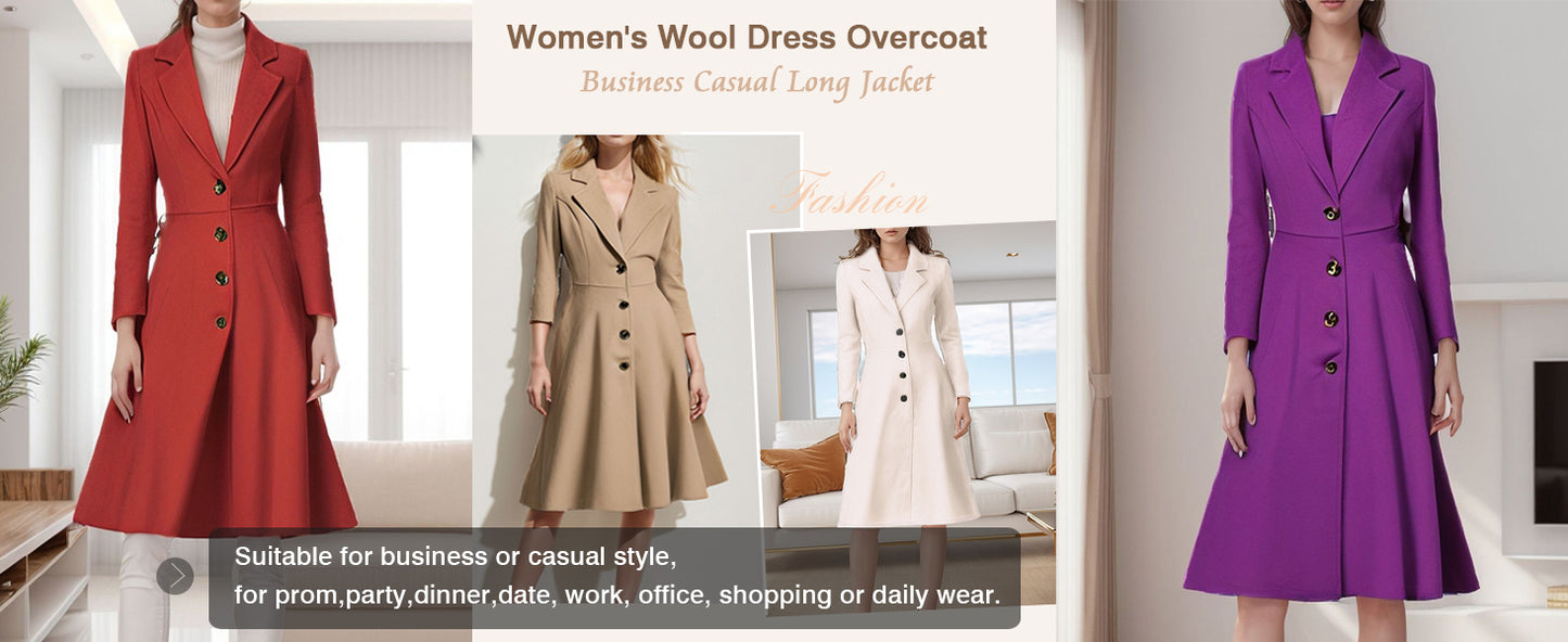 Winter Wool Dress Overcoat with Notch Lapel