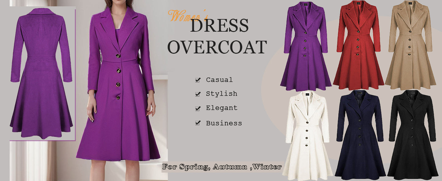 Winter Wool Dress Overcoat with Notch Lapel