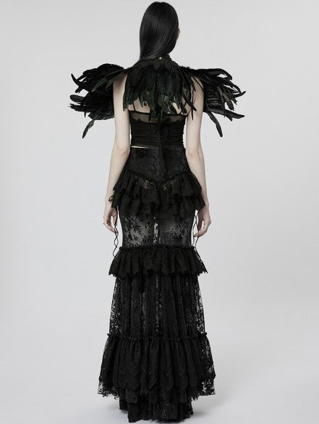 Punk Rave Black Gothic Perspective Gorgeous Lace Tiered Maxi Skirt