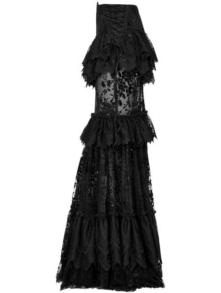 Punk Rave Black Gothic Perspective Gorgeous Lace Tiered Maxi Skirt