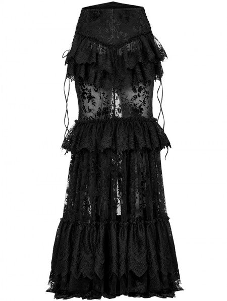 Punk Rave Black Gothic Perspective Gorgeous Lace Tiered Maxi Skirt